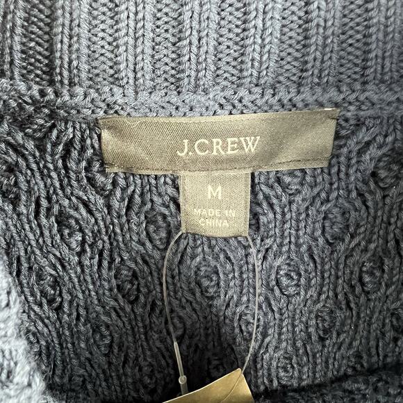 J.Crew Navy Blue Fisherman Sweater Size M Cotton Cable Knit Mockneck NWT - Picture 8 of 11